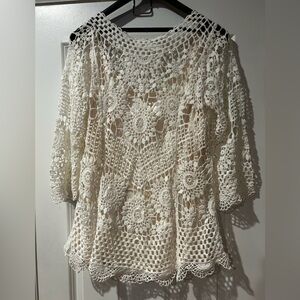 Ultra Pink Crochet Lace Top in White